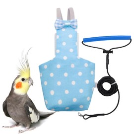 VANFAVORI Bird Diaper Harness Flight Suit Clothes with 80 Inch Flying Leash Rope for Parrots Conure Cockatiel Pet Birds Weight 80-105 Grams, M Size Blue, Including A Cotton Pad