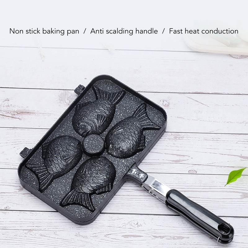 Taiyaki Frypan 4 Grids Non Stick Double Sided with Black
