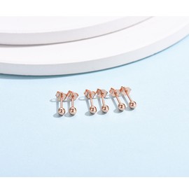 Sterling Silver Round Ball Stud Earrings for Women Men, 3 Pairs Hypoallergenic Small Tiny Rose Gold Stud Earring Set (Diameter 3mm)