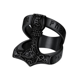 Supcare Thor's Hammer Rings for Men Boys Viking Luhn Rune Finger Ring 316L Stainless Steel Signet Ring with Celtic Knot Band Ring Vintage Statement Ring Viking Jewellery for Anniversary Birthday,