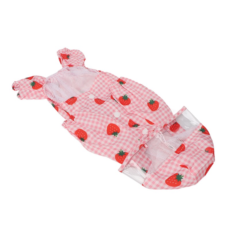 Dog Raincoat Hooded Reflective Breathable Lightweight Strawberry Patterns Puppy Rain