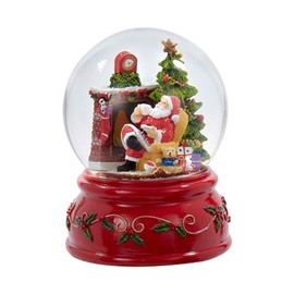 Kurt Adler Fireplace Sitting Santa Claus 100MM Resin Christmas Water Snow Globe Plays Holiday Song