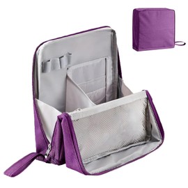 KeuFuw Doresty Makeup Bag, Travel Makeup Organizer, Standing Makeup Bag, Parallel Traveler Make-up Bags Fold Down, Large Capacity, Waterproof with Compartments(Purple)
