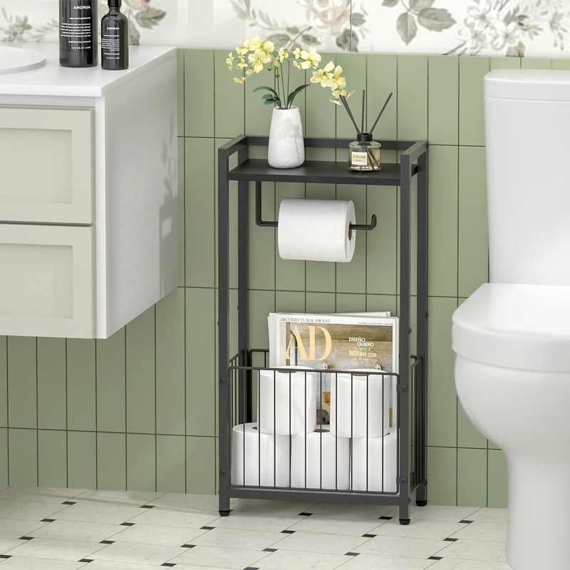 Freestanding Toilet Paper Holder with Storage Shelf – Bathroom Tissue