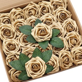 D-Seven Artificial Flower 50pcs Gold Fake Roses with Stem for DIY Wedding Bouquets Floral Arrangements Bridal Shower Baby Shower Party Home Decor
