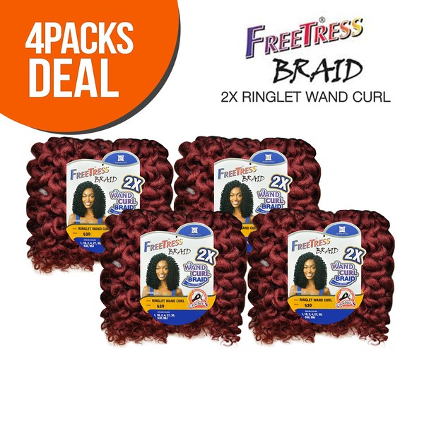 FreeTress Synthetic Hair Crochet Braids 2X Ringlet Wand Curl (4-PACK, 1B)