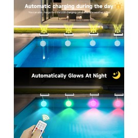 Solar Pool Lights, Rechargeable Submersible LED Lights with Remote, IP68 Waterproof Built-in Magnet Solar Underwater Light for Above Ground/Inground Pools, Pond Decoration(1 Pack)