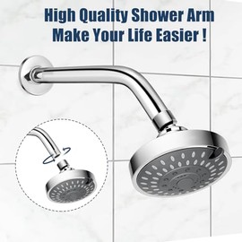Shower Arm with Flange, 6 Inch Chrome Angle Extension Pipe, Adjustable Wall Mount Replacement for Fixed Shower Head & Handheld Showerhead (Chrome 6 IN)
