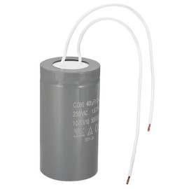 PATIKIL CD60 Running Capacitor, 400uF 250V 2 White Wires 50/60Hz Motor Starting Capacitor 96x50mm for Air Compressor Motor Starts Running, Grey