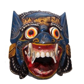 Double Duck BLUE Wooden Monkey Mask Of Barong, Hand- Carved In Bali, Wall Mask, New