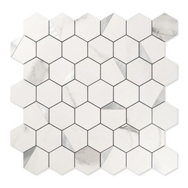 OYASIMI Hexagon Peel and Stick Backsplash for Kitchen Wall,10 Sheets Heat Resistant Stick on Backsplash PVC Smart Tiles, 12'' Gray White Marble Waterproof Peel and Stick Tile for Bathroom
