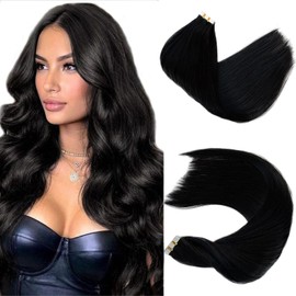 Tape in Hair Extensions 18-20inch Dark Black Straight Human Hair Tape in Tracks 20PCS 50G