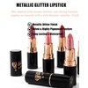 Rose Red Metallic Glitter Lipstick Long Lasting,Diamond Nude Shimmer Lip