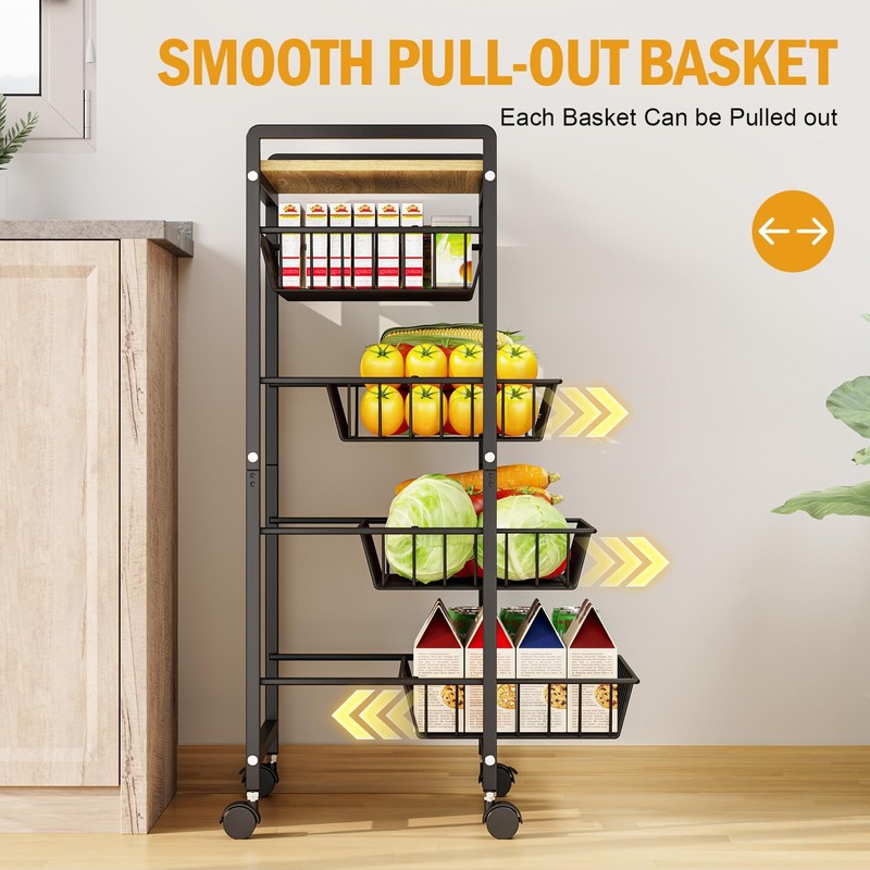 TOOLF 5-Tier Kitchen Cart with Tabletop, Rolling Snack Cart with