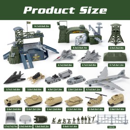 XDUOYJOY Military Base Toy, Army Toys Set with 13 Vehicles Airplane Tank Trucks Helicopter Fighter Jet, Play Mat with Army Men Action Figures and Accessories, Birthday Gift for Kids