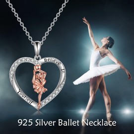 YAFEINI Gymnastics Gift for Girls Ballerina Gifts Necklace 925 Sterling Silver Gymnastics Necklace Jewellery Ballerina Gymnastics for Women Gifts, Sterling Silver, Cubic Zirconia