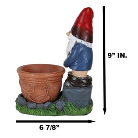 Ebros Gift 'Can't Keep It in!' Whimsical Naughty Gnome with Pants Down His Butt Peeing Into Floral Planter Pot Vase with Toadstool Mushrooms Figurine Travelling Garden Gnomes DIY Fairy Home Decor