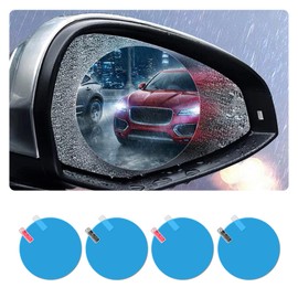 Linsdala 4PCS Car Rearview Mirror Rainproof Film, Anti-Fog Glare HD Nano Coating, Auto Rear View Waterproof Transparent Sticker for Cars Trucks SUVs (Round)