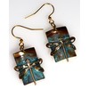Verdigris Patina Solid Brass Dragonfly on Barrel Shaped Rectangle Dangle