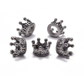 AD Beads Zircon Pave Rhinestones King Crown Or Queen Crown Bracelet Connector Charm Spacer Beads (5 Pcs Black on Gunmetal (Queen Crown))