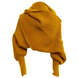 YILEEGOO Women Autumn Winter Scarf Wrap Sweater Tops Knitted Shawl Blankets Scarf with Sleeves (Yellow, One Size)