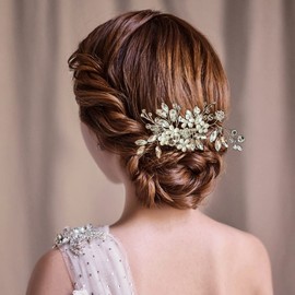 Sooshin Peine para el pelo de novia con perlas de diamantes de imitación para novia, tocado de flores para novia y dama de honor, accesorios para el cabello para mujeres y niñas (plata)