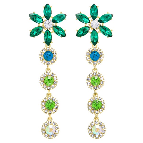 Party Crystal Statement Earrings Flowers Journey Circle Colourful Rhinestone Cluster