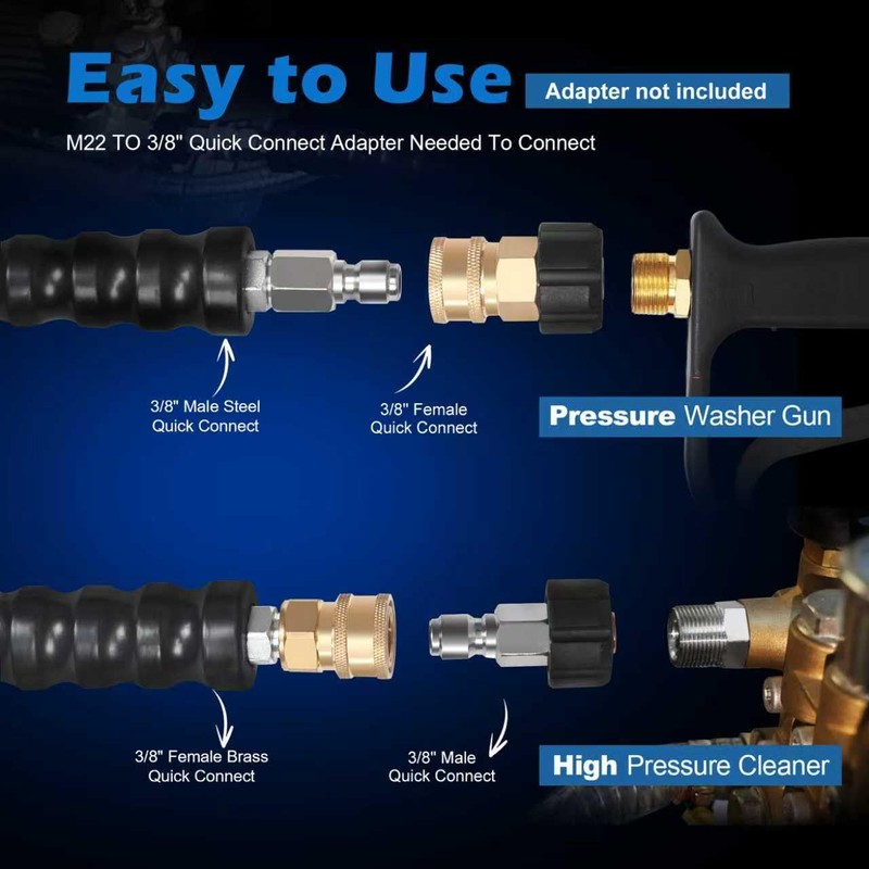 Ufixed 3/8” Pressure Washer Hose 25FT 4000psi,Rubber Hose,Quick Connect,360° Swivel,Kink-resistant,Heavy