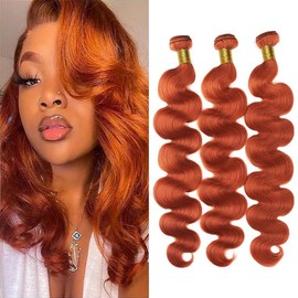 QEUOPE Burnt Orange Wet and Wavy Bundles Human Hair Color 350 Ginger Body Wave Bundles Double Weft Brazilian Hair Extensions Silky and Soft for Black Women 16 18 20 Inch