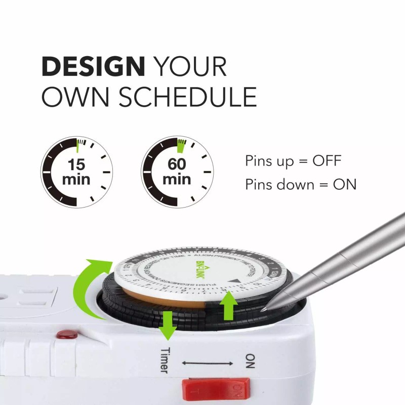 BN-LINK 24 Hr Plug in Mechanical Grounded Programmable Timer Indoor