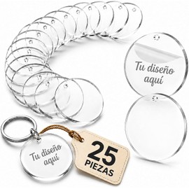 50 Piezas Llavero Acrílico Transparente Redondo 5 cm 3 MM de Grosor Lavero acrílico para Personalizar con Vinil, Sublimación, Láser o Manualidades