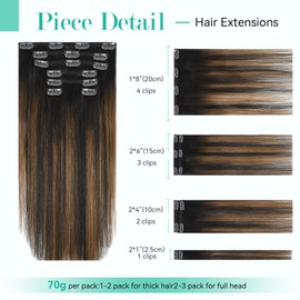 Ukira Brown Balayage Hair Extensions Real Human Hair, 18 Inch 75g 7pcs 2/6/2 Dark Brown to Chestnut Brown Ombre Clip in Hair Extensions, Natural Straight Remy Human Hair Clip in Extensions