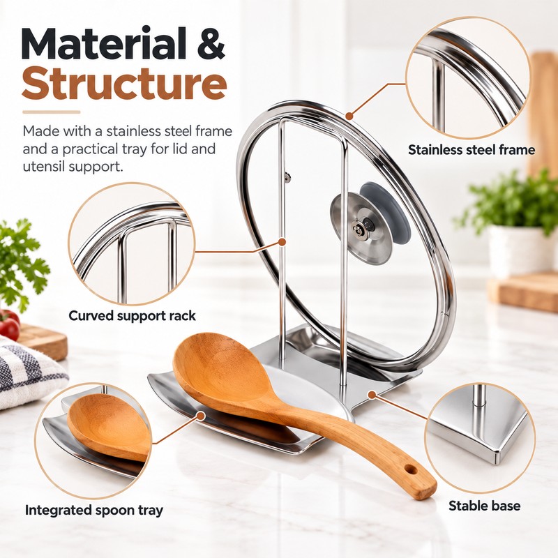Stainless Steel Pot Lid Rack for Kitchen – Detachable Pan