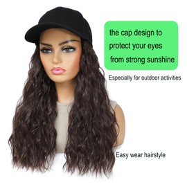 AliRobam Synthetic Hair Wig Baseball Cap with Body Wave Hair Extensions Attached for Woman Heat Resistant Synthetic Curly Hairstyles(Brown, 14inch)