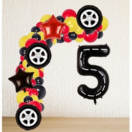 Race Car Balloons Wheel Tire Balloons 5th Birthday Party Decorations for Boys Foil Mylar Race Car Truck Bike Theme Party Supplies Favors Anniversary Decor Black and Red