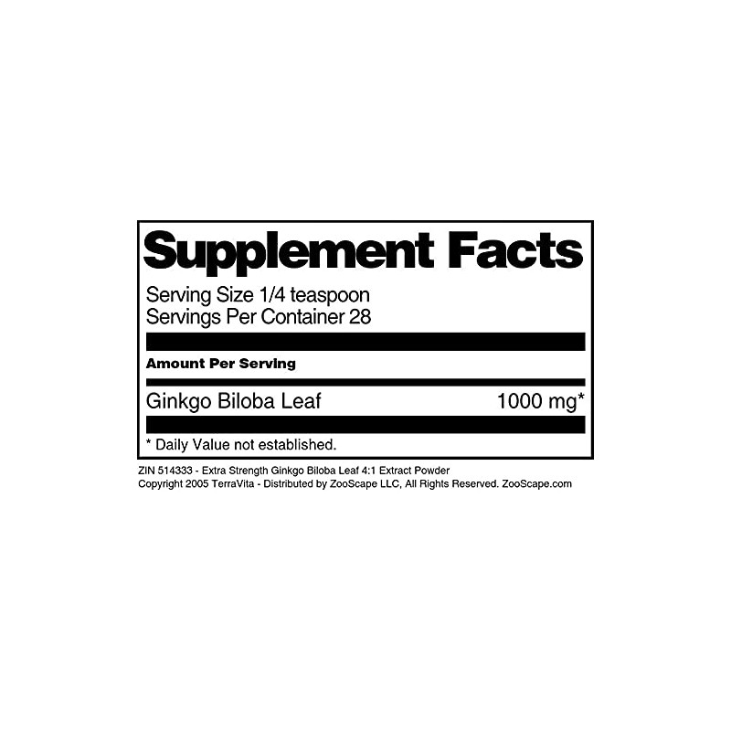 Extra Strength Ginkgo Biloba Leaf 4:1 Extract Powder (1 oz,