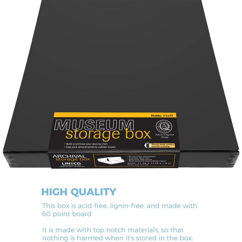 Lineco Museum Archival Storage Box, 11.75x17.75x1.5 in. Drop Front Design.