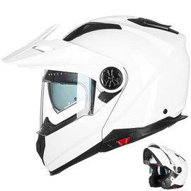 ILM Motorcycle Full Face Modular ATV Helmet Three in One Snowmobile Casco with Pinlock Anti Fog Visor for Men Women DOT Model-909F(White XXL)