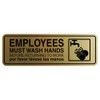 Standard Employees Must Wash Hands Door/Wall Sign - Brushed Gold