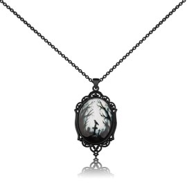 HOLLP Gothic Crow Cross Black Necklace Raven Cross Glass Pendant Necklace Gothic Dark Style Jewelry Crow Cross Necklace (Necklace)