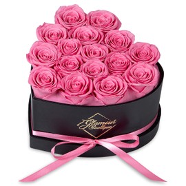 GLAMOUR BOUTIQUE 16 Flower Forever Heart Shape Box - Preserved Roses Gift for Her, Preserved Flowers, Pink