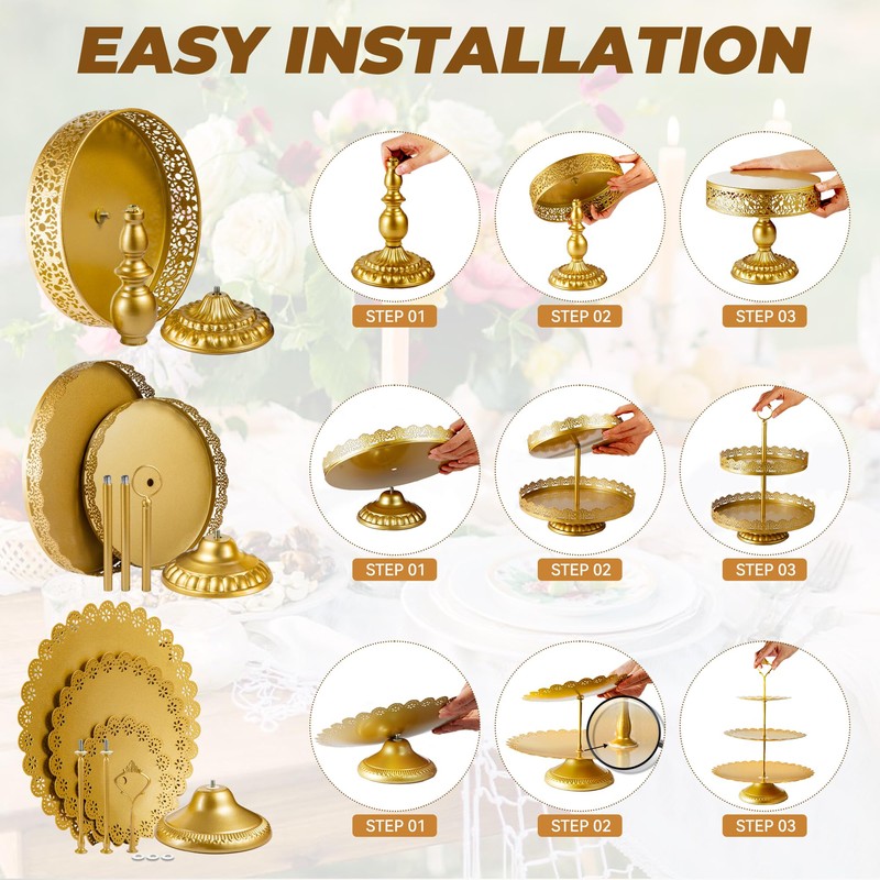 ELIMTEC ELIMTEC Gold Cake Stand Metal Dessert Table Display Set