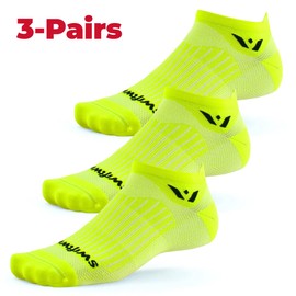 Swiftwick- ASPIRE ZERO Tab (3 Pairs) Running Socks, Cycling Socks, Firm Support (Hi-Viz Yellow, X-Large)