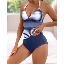 B2prity Halter Tankini Swimsuit for Women Tummy Control Two Piece Bathing Suit V Neck Swimwear with Shorts
