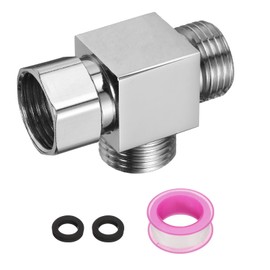 sourcing map G1/2" Shower Diverter Valve 3 Way, Stainless Steel Bidet T Adapter Connector Hose Fitting Tee with PTFE Tape and Gasket for Bidet Angle Valve Hose Bath Toilet Faucet, （51mm,Silver