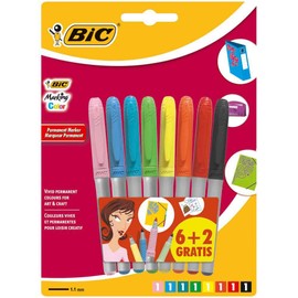 BIC Marking Permanent Markers Fine Tip Assorted Intense & Pastel Colours 6+2 Pack