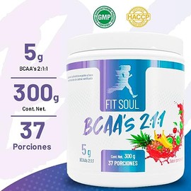 Fit Soul BCAA's 2:1:1 Aminoácidos de Cadena Ramificada Suplemento Alimenticio 300g Ponche de Frutas