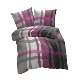 etérea Microfibre Bed Linen, 135 x 200 cm, Set of 2, All-Year Duvet Cover, Urban Check Checked Bed Linen Set with Pillow 135 x 200 cm + 80 x 80 cm Pillow, Purple