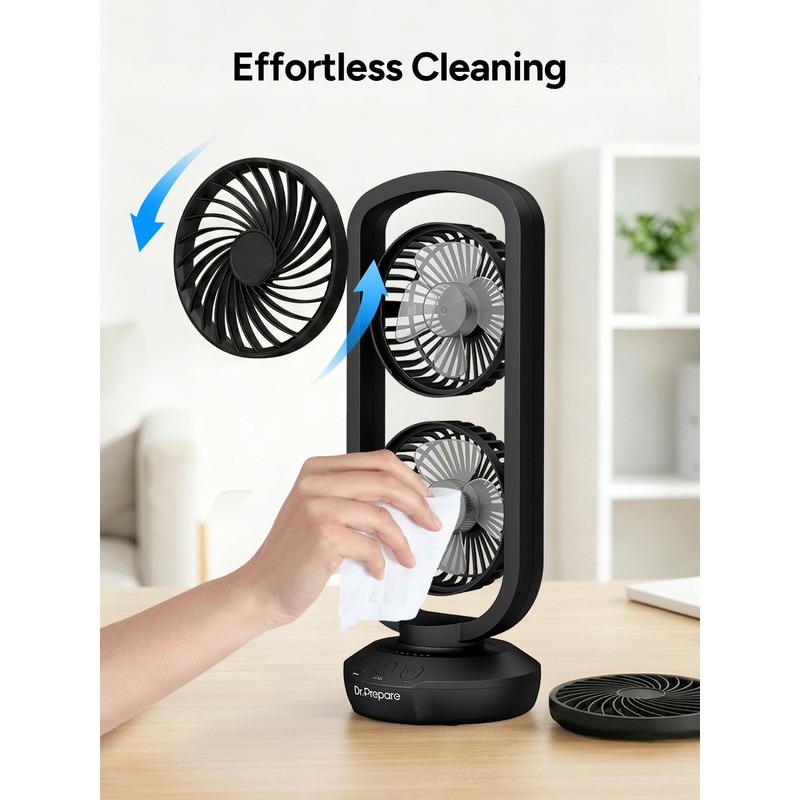 DR.PREPARE Dual Oscillating Tower Fan with 270° Tilt, 105° Oscillating,