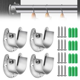 JnTech Closet Rod Support Hardware U Shape Closet Pole Socket Flange Rod Holder Rod Diameter 32mm/25mm Flange Socket Flange Rod Holder Stainless Steel Fixed Shower Rod Hanger Pole with Screw Flange